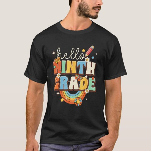 Groovy Hello Ninth Grade Vibes Retro Teacher Back  T-shirt (Voorkant)