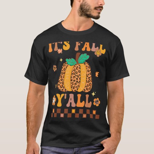 Groovy Het is Herfst Y'all Leopard Pumpkin Autumn T-shirt (Voorkant)