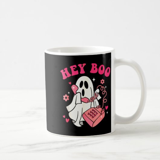 Groovy Hey Boo Cute Ghost Funny Halloween Mens Wom Koffiemok (Rechts)