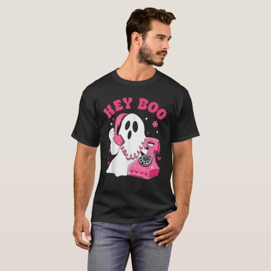 Groovy Hey Boo Cute Ghost Funny Halloween Mens Wom T-shirt (Voorkant volledig)