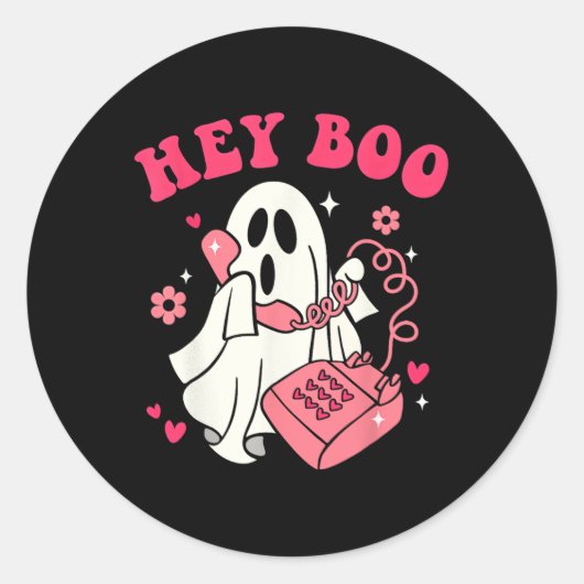 Groovy Hey Boo Leuke Ghost Grappig Halloween Manne Ronde Sticker (Voorkant)