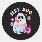 Groovy Hey Boo Schattige Ghost Funny Halloween Gir Ronde Sticker (Voorkant)