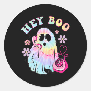 Groovy Hey Boo Schattige Ghost Funny Halloween Gir Ronde Sticker