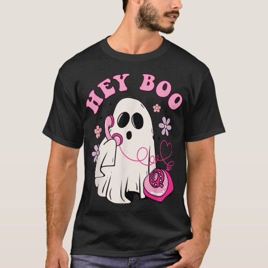 Groovy Hey Boo Schattige Ghost Funny Halloween Mei T-shirt (Voorkant)
