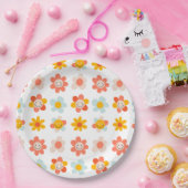 Groovy hippe retro moderne leuke bloemgezichten papieren bordje (Feest)