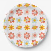 Groovy hippe retro moderne leuke bloemgezichten papieren bordje (Voorkant)
