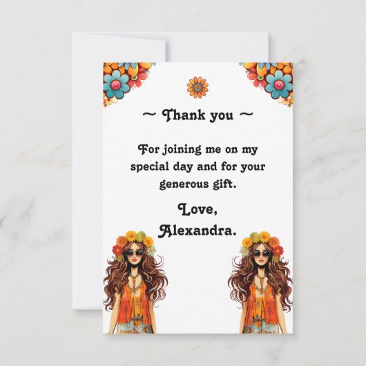 Groovy Hippie 1970's thema verjaardagsfeestje Bedankkaart (Achterkant)