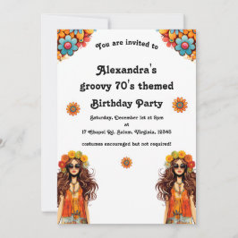 Groovy Hippie 1970's thema verjaardagsfeestje Kaart