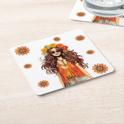 Groovy Hippie 1970's thema verjaardagsfeestje Kartonnen Onderzetters (Schuin)