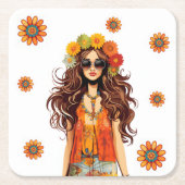 Groovy Hippie 1970's thema verjaardagsfeestje Kartonnen Onderzetters (Voorkant)