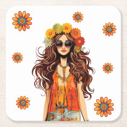 Groovy Hippie 1970's thema verjaardagsfeestje Kartonnen Onderzetters (Voorkant)