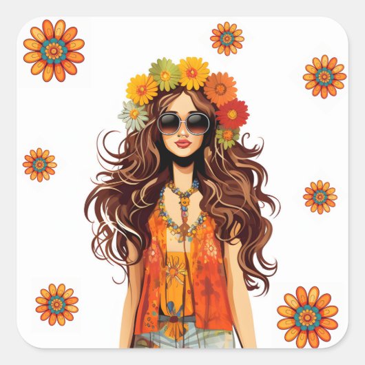 Groovy Hippie 1970's thema verjaardagsfeestje Vierkante Sticker (Voorkant)
