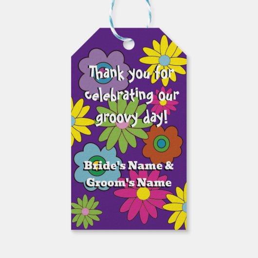Groovy hippie 70's bruiloft gunst label hippy stij cadeaulabel (Achterkant)
