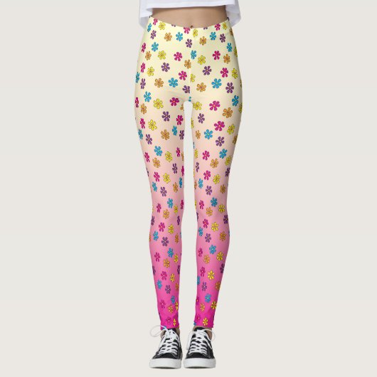 Groovy Hippie Bloem Douche roze fade Leggings (Voorkant)