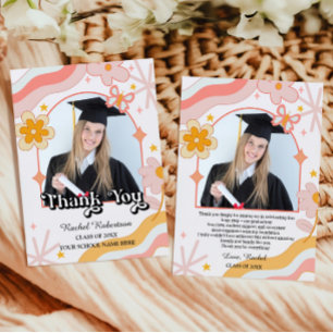 Groovy Hippie Bloem Foto Afstudeer Dankkaart Kaart