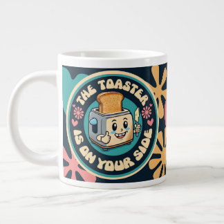 Groovy hippie broodrooster duim omhoog optimisme grote koffiekop