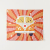 Groovy Hippie Bus Roze & Oranje 60s Retro Wandkleed (Voorkant (horizontaal))