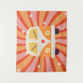 Groovy Hippie Bus Roze & Oranje 60s Retro Wandkleed (Voorkant)