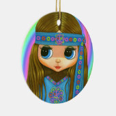 Groovy Hippie Chick in Blue Peace Sign Cute Keramisch Ornament (Rechts)