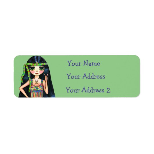 Groovy Hippie Chick Psychedelic Vredesbord jaren ' Etiket (Voorkant)