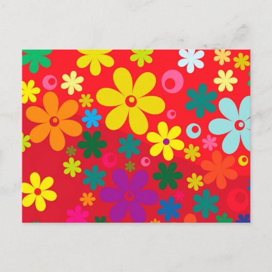 Groovy Hippie Colorful Flowers Love Peace Patroon Briefkaart (Voorkant)