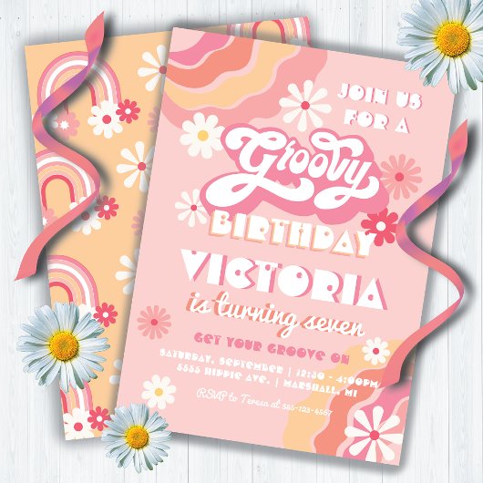 Groovy Hippie floral Birthday Party Kaart