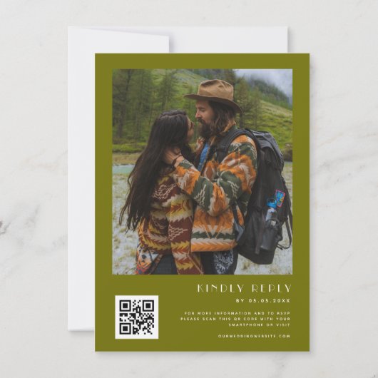 Groovy Hippie Floral Boho Arch QR Code Bruiloft Kaart (Achterkant)