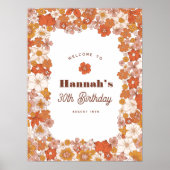 Groovy Hippie Floral Terracotta Verjaardagsteken Poster (Voorkant)