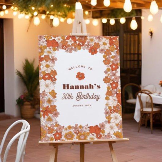 Groovy Hippie Floral Terracotta Verjaardagsteken Poster