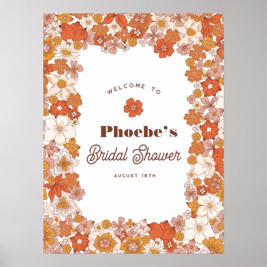 Groovy Hippie Floral Terracotta Vrijgezellenfeest  Poster (Voorkant)
