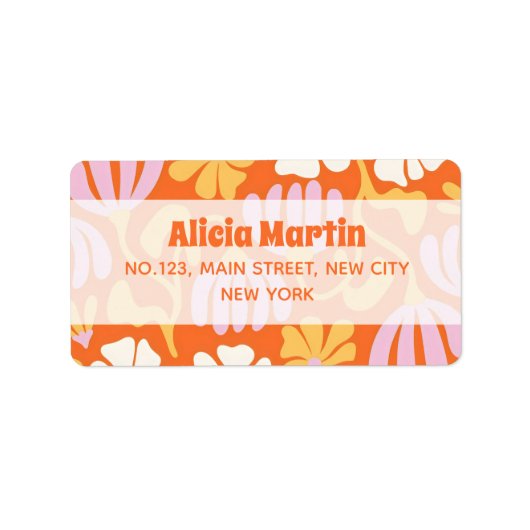 Groovy Hippie Flower Oranje adreslabel Etiket (Voorkant)