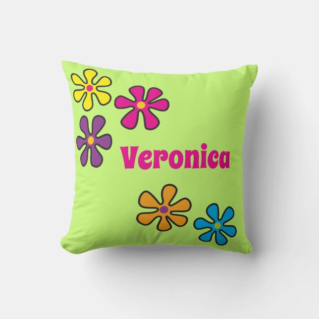 Groovy Hippie Flower Power Aangepaste naam Kussen (Voorkant)