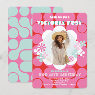 Groovy Hippie Flower Power Foto Birthday Festival Kaart