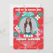 Groovy Hippie Flower Power Photo Graduparty Kaart (Voorkant)