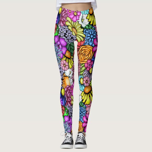 Groovy Hippie Flowers Leggings (Voorkant)
