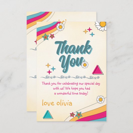 Groovy hippie Heldere & Stijlvolle verjaardag Bedankkaart (Voorkant / Achterkant)