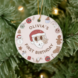 Groovy Hippie Kerst Verjaardag Keramisch Ornament