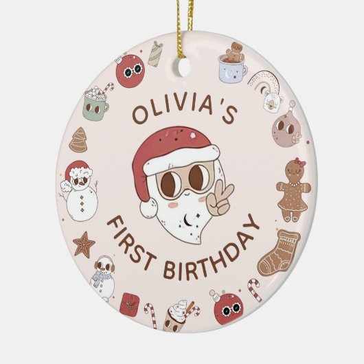 Groovy Hippie Kerst Verjaardag Keramisch Ornament (Links)