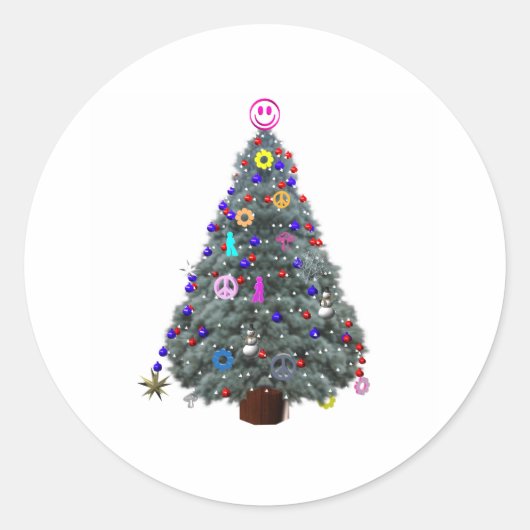 Groovy Hippie Kerstboom Ronde Sticker (Voorkant)