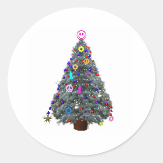 Groovy Hippie Kerstboom Ronde Sticker