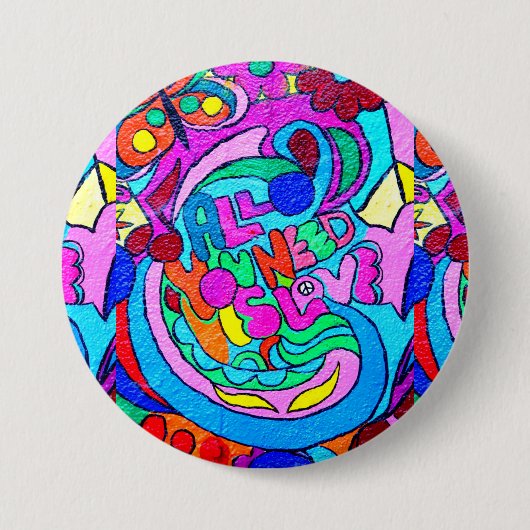 groovy hippie - liefdesknop ronde button 7,6 cm (Voorkant)