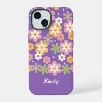Groovy Hippie Madeliefjes Patroon met Naam Paars