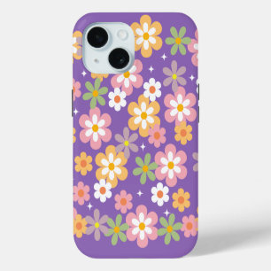 Groovy Hippie Madeliefjes Patroon Paars iPhone 15 Case