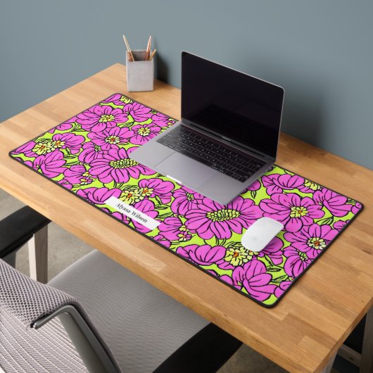 Groovy Hippie Neon roze & geel bloemmotief Bureaumat (Kantoor 2)