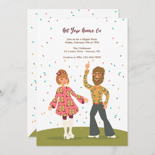 Groovy hippie paar uitnodiging (Voorkant / Achterkant)