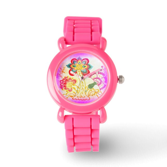groovy hippie palm boomroze glitter watch horloge (Voorkant)