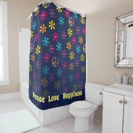Groovy Hippie Peace and Flower Shower blauw vervag Douchegordijn