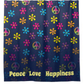 Groovy Hippie Peace and Flower Shower blauw vervag Douchegordijn (Voorkant)