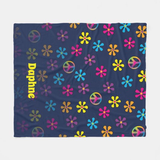 Groovy Hippie Peace and Flower Shower Custom Name Fleece Deken (Voorkant (Horizontaal))