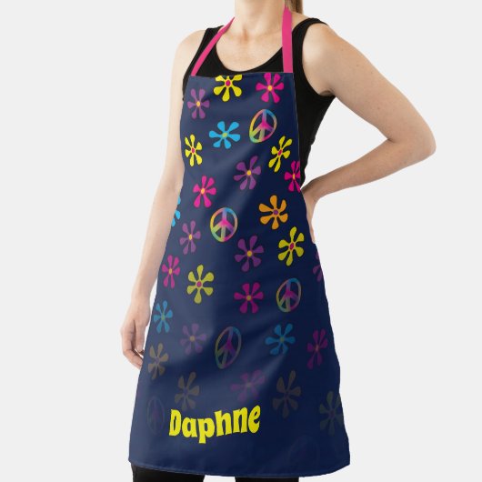 Groovy Hippie Peace and Flower Shower Custom Name Schort (Insitu)